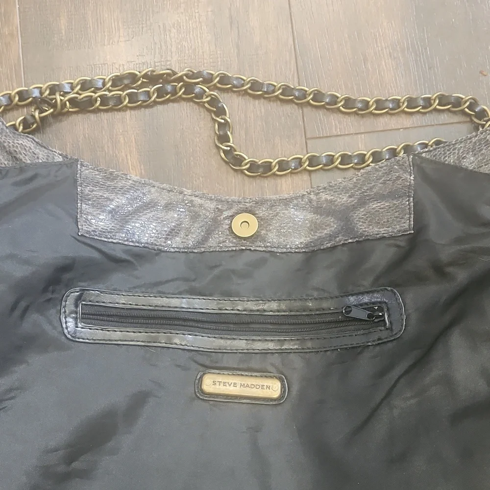 🔷️ STEVE MADDEN faux snakeskin hobo chainlink handle bag large studded purse